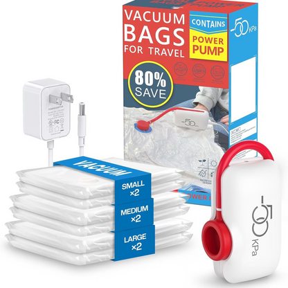🧳 Huipputarjous: -50 %! ⚡ 6 kpl kompressiopusseja ja USB-käyttöinen sähköinen tyhjiöpumppu – säästä tilaa, ilmatiivis sulku, uudelleenkäytettävä ja kestävä 🌀