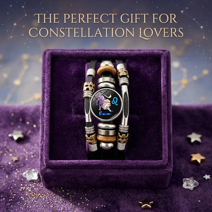 💥Last-Day Sale 59% OFF☪️Glow-in-the-Dark Leather Zodiac Sign Bracelet For Men and Women