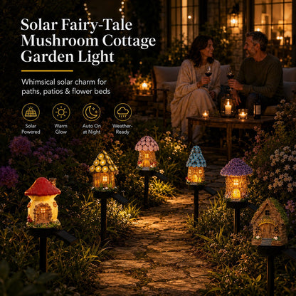 🎁Osta paketti ja säästä 50%🌙🏡Aurinkokäyttöinen satumainen sienitalo-puutarhavalo