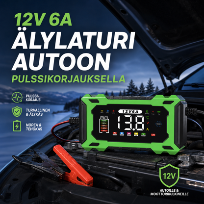 ⏰🔥VAIN RAJOITETUN AJAN – 50% ALENNUS! ⚡ 12V 6A älylaturi autoon pulssikorjauksella – lataa nopeasti, turvallisesti ja pidentää akkusi ikää! 🚗🔋