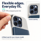 Flexible TPU rim and camera opening on the blue battery case.