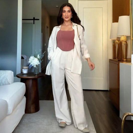 Yksivärinen Rentouttava Paita ja Leveälahkeiset Housut Setti