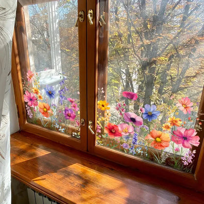 💗Kuuma myynti 50 % alennus - 💐Värikäs kukkakimppu ikkunatarra -ikkunatarra 🖼️(leikattavissa vapaasti kokoon)
