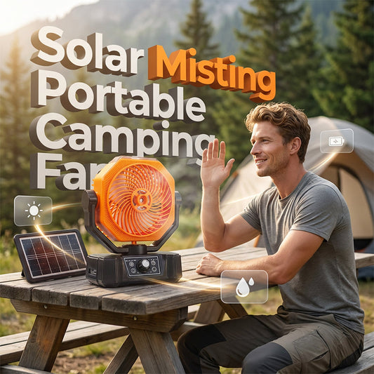🌞 Aurinkokäyttöinen kannettava sumutusleirituuletin – viileyttä missä tahansa, sähköverkon ulkopuolella! ⛺💨 Viilentävä sumu + laaja heilutusliike + kauko-ohjaus – lopullinen ulkoilun mukavuuskumppanisi. 🔋🌀