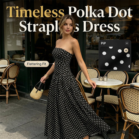 ✨ Naisten pilkullinen olkaimeton mekko - elegantti lomavinkki! ✨