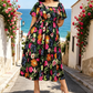 🏖️ Kesäalennusmyynti 50% ALENNUS 🏝️ 👗 Kukkakuvioinen midi-mekko, jossa joustava rypytys, neliömäinen pääntie ja taskut 💃