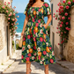 🏖️ Kesäalennusmyynti 50% ALENNUS 🏝️ 👗 Kukkakuvioinen midi-mekko, jossa joustava rypytys, neliömäinen pääntie ja taskut 💃