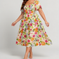 🏖️ Kesäalennusmyynti 50% ALENNUS 🏝️ 👗 Kukkakuvioinen midi-mekko, jossa joustava rypytys, neliömäinen pääntie ja taskut 💃