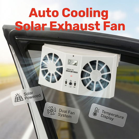 🚗Aurinkoenergialla toimiva auton poistoilmapuhallin – Kaksoisturbotuuletus ja lämpötilanäyttö ☀️