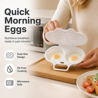 🍳 OSTA 1 SAA 1 ILMAISEKSI! ✨ Kaksoisonteloinen Mikroaaltouunimunakokkeli – Nopea Öljytön Kypsennys, Elintarvikelaatuinen PP & Monipuolinen Keittiöväline 💫