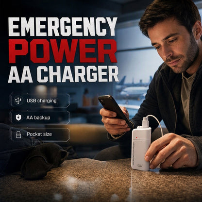 ⏳🔥RAJOITETUN AJAN 50 % ALENNUS! ⏰🔋 Onko puhelimesta loppunut virta, eikä pistorasiaa näy missään? Tämä pieni laturi toimii AA-paristoilla – missä ja milloin vain, ilman tarvetta pistorasialle. ✨