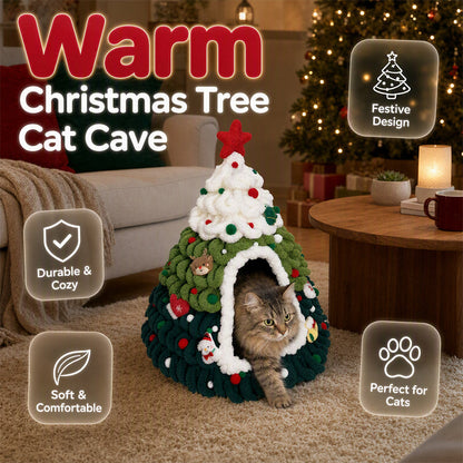 Cozy Christmas Tree Cat Cave