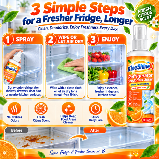 🥳2026 BESTSELLER🥾 Fridge Deodorizer Spray – Powerful Odor Neutralization, Deep Grime Cleaning – Citrus Scent – Multi-Surface – No Rinsing Needed! 🛡️💨