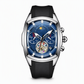 🎉 Free shipping! 🚚Men's Tonneau Quartz Chronograph Watch with Skeleton Flywheel Dial Moon Phase Calendar and Silicone Strap