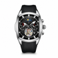 🎉 Free shipping! 🚚Men's Tonneau Quartz Chronograph Watch with Skeleton Flywheel Dial Moon Phase Calendar and Silicone Strap