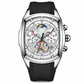 🎉 Free shipping! 🚚Men's Tonneau Quartz Chronograph Watch with Skeleton Flywheel Dial Moon Phase Calendar and Silicone Strap