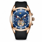 🎉 Free shipping! 🚚Men's Tonneau Quartz Chronograph Watch with Skeleton Flywheel Dial Moon Phase Calendar and Silicone Strap