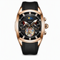 🎉 Free shipping! 🚚Men's Tonneau Quartz Chronograph Watch with Skeleton Flywheel Dial Moon Phase Calendar and Silicone Strap
