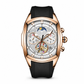 🎉 Free shipping! 🚚Men's Tonneau Quartz Chronograph Watch with Skeleton Flywheel Dial Moon Phase Calendar and Silicone Strap