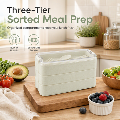 3-Layer Bento Lunch Box with Cutlery Set