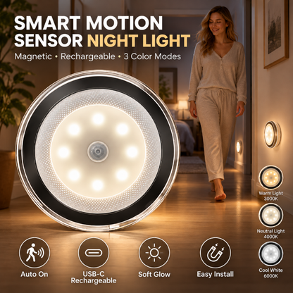 🎁Magneettinen LED-yövalo liiketunnistimella. Yksi lataus tarjoaa kolmen kuukauden akunkeston valmiustilassa.