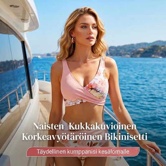 🏆VIIMEINEN PÄIVÄ 50% ALENNUS🔥Naisten kukkapainettu korkeavyötäröinen bikinisetti
